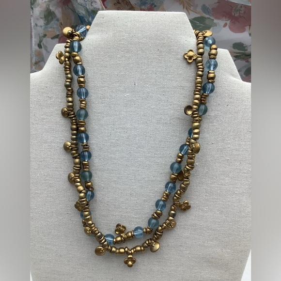 Boho meets Etruscan Gold and Blue Beaded Necklace - Picture 1 of 3